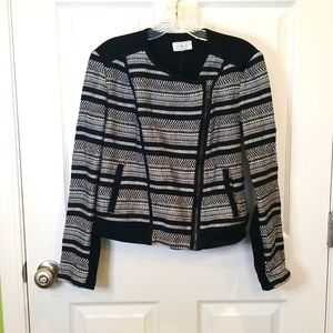 Lou & Grey Monochromatic Knit Cardigan with Asymmetrical Zipper, Size Medium
